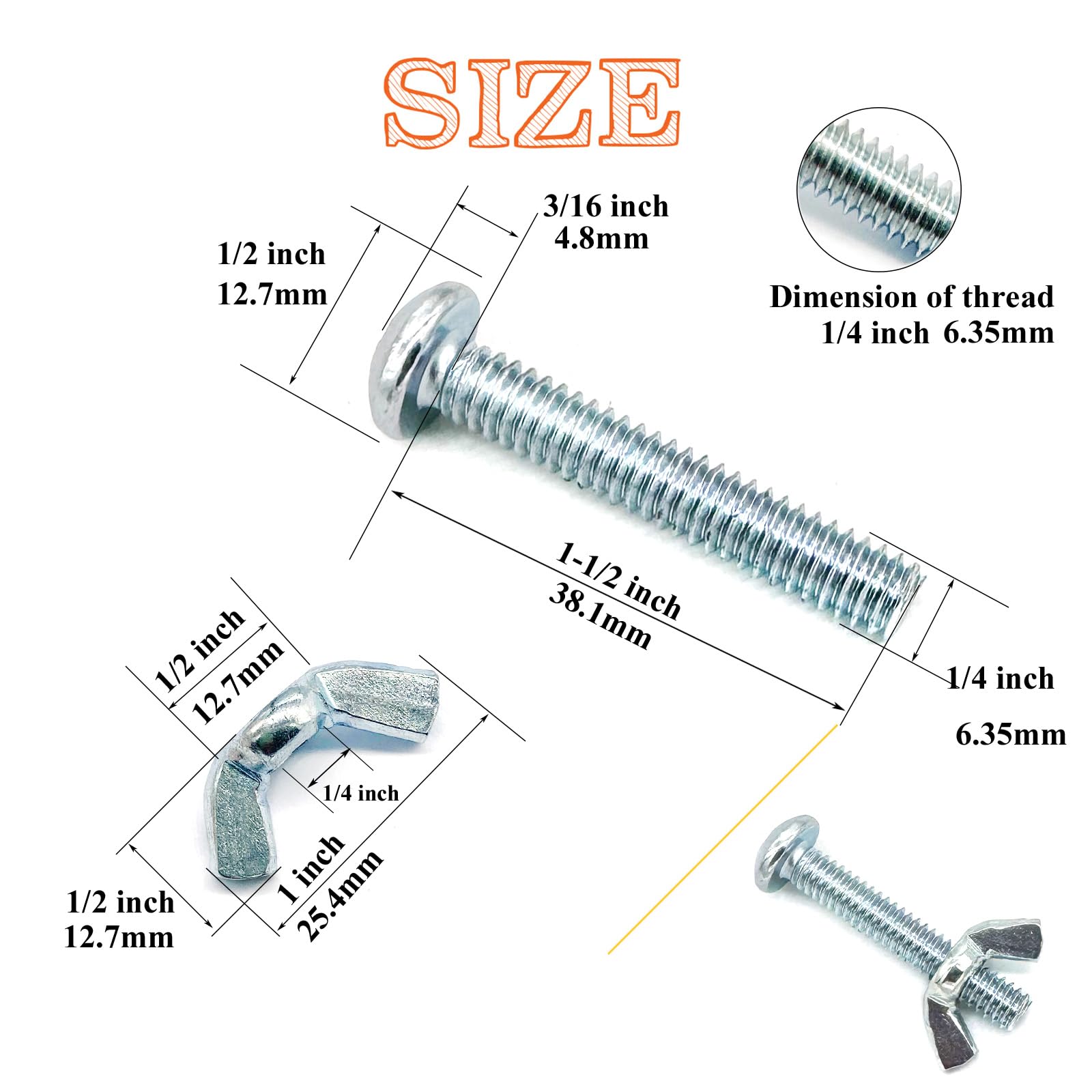Wing Nuts & Screws Kit - 30 Pack 1/4-20 Hardware -2