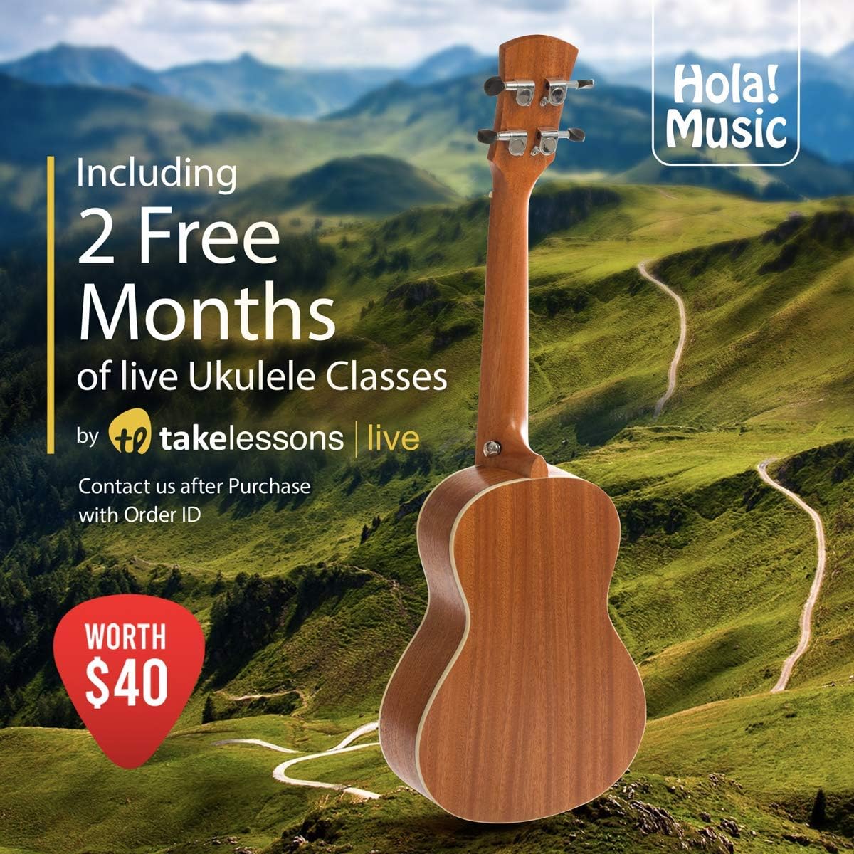 Concert Ukulele Bundle, Deluxe Series by Hola! Music (Model HM-124MG+), Bundle Includes: 24 Inch Mahogany Ukulele with Aquila Nylgut Strings Installed, Padded Gig Bag, Strap and Picks
