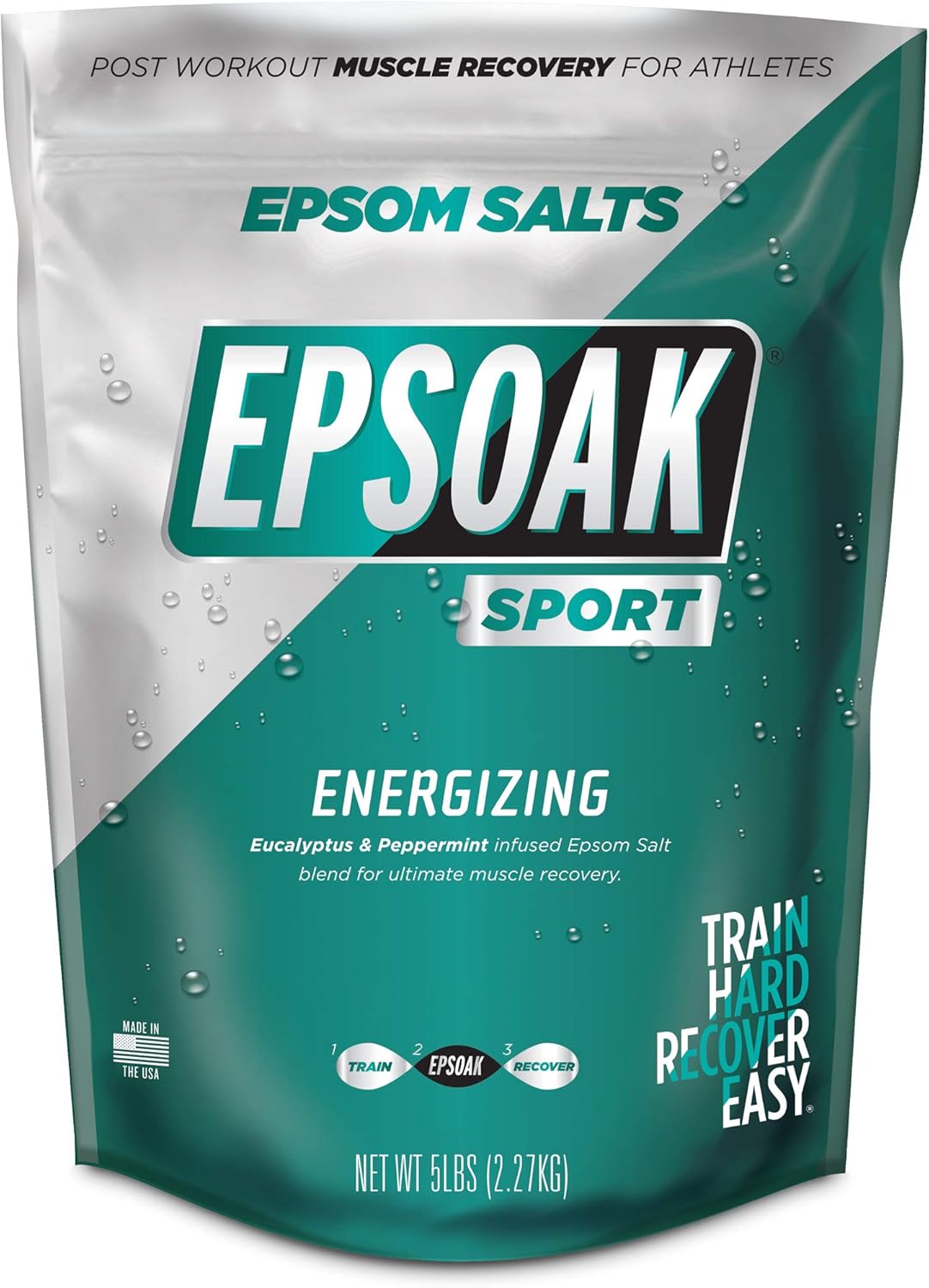 Epsoak Sport Epsom Salt for Athletes – 5 lbs. Energizing Therapeutic soak with Eucalyptus and Peppermint Essential Oils
