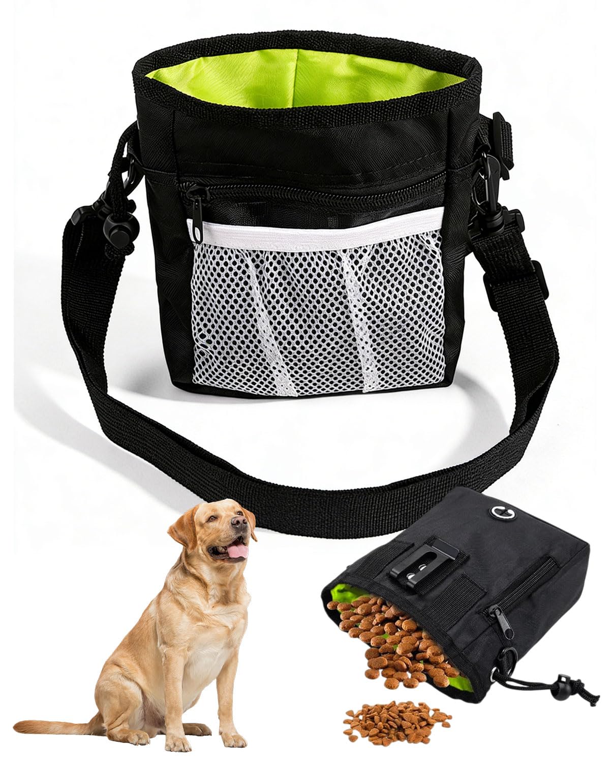 Sacchetti portatili per animali domestici da 1 pezzi in Piccola borsa per dolcetti, borsa da passeggio portatile, borsa per cani a mani libere (Nero di grandi dimensioni)