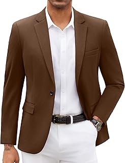 Mens Blazer Jacket One Button Casual Suit Jackets Stretch Knit Sport Coat