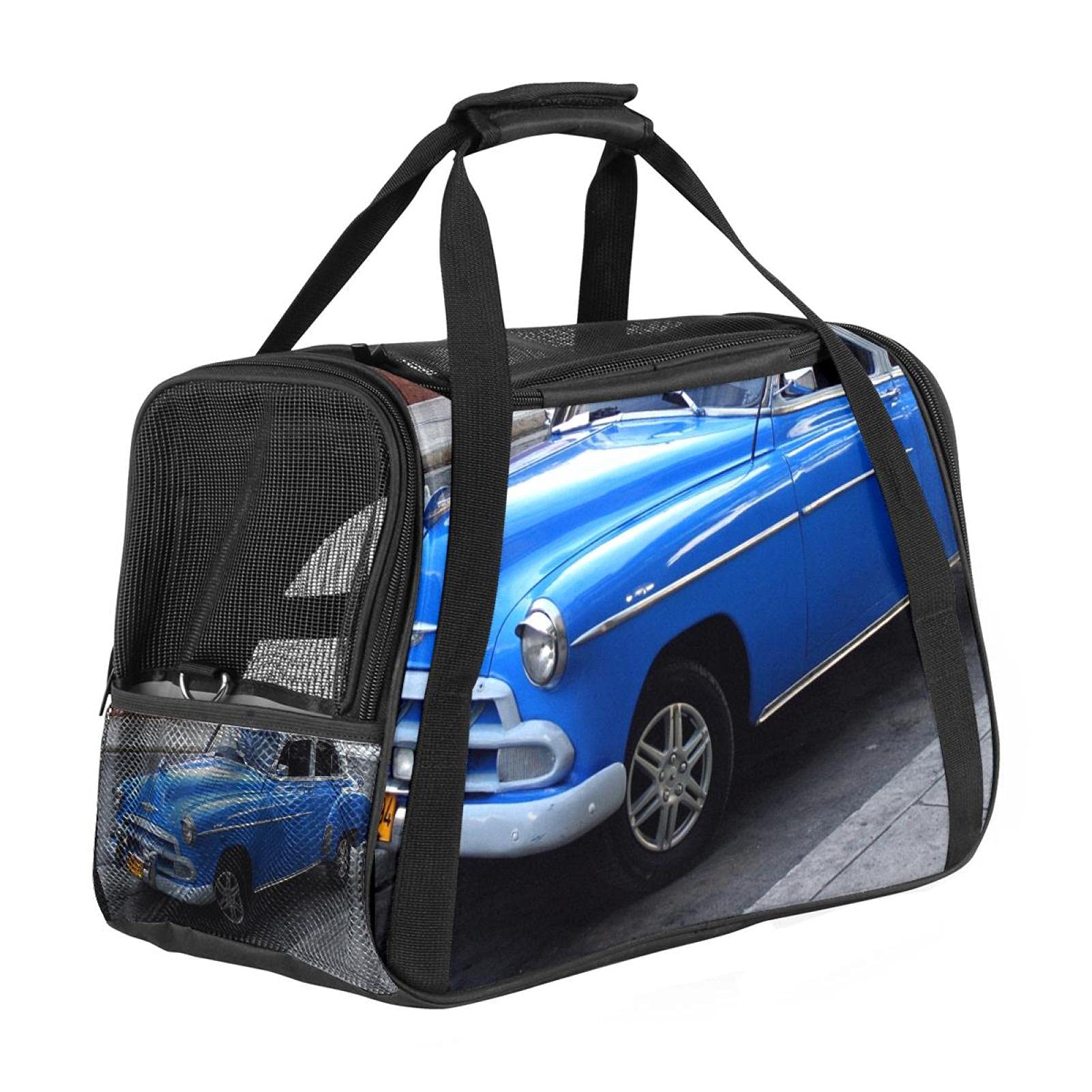 Sac de transport pour animal domestique à impression rétro bleue durable
