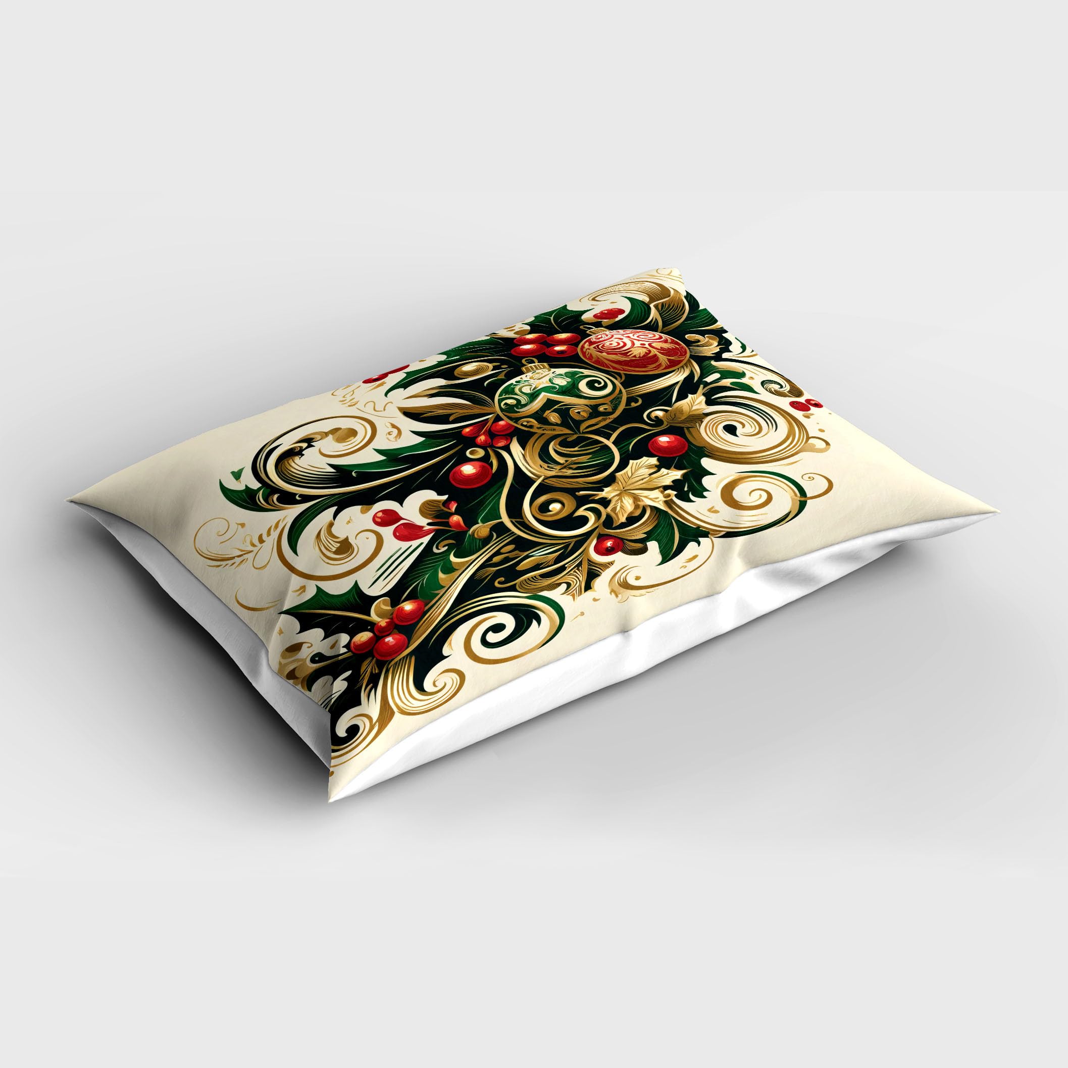 Ambesonne Christmas Pillow Sham Set of 2, Traditional Xmas Berries Toyon and Globes Ornate on Plain Backdrop, Quality Microfiber Bedding Item for All Seasons, 26