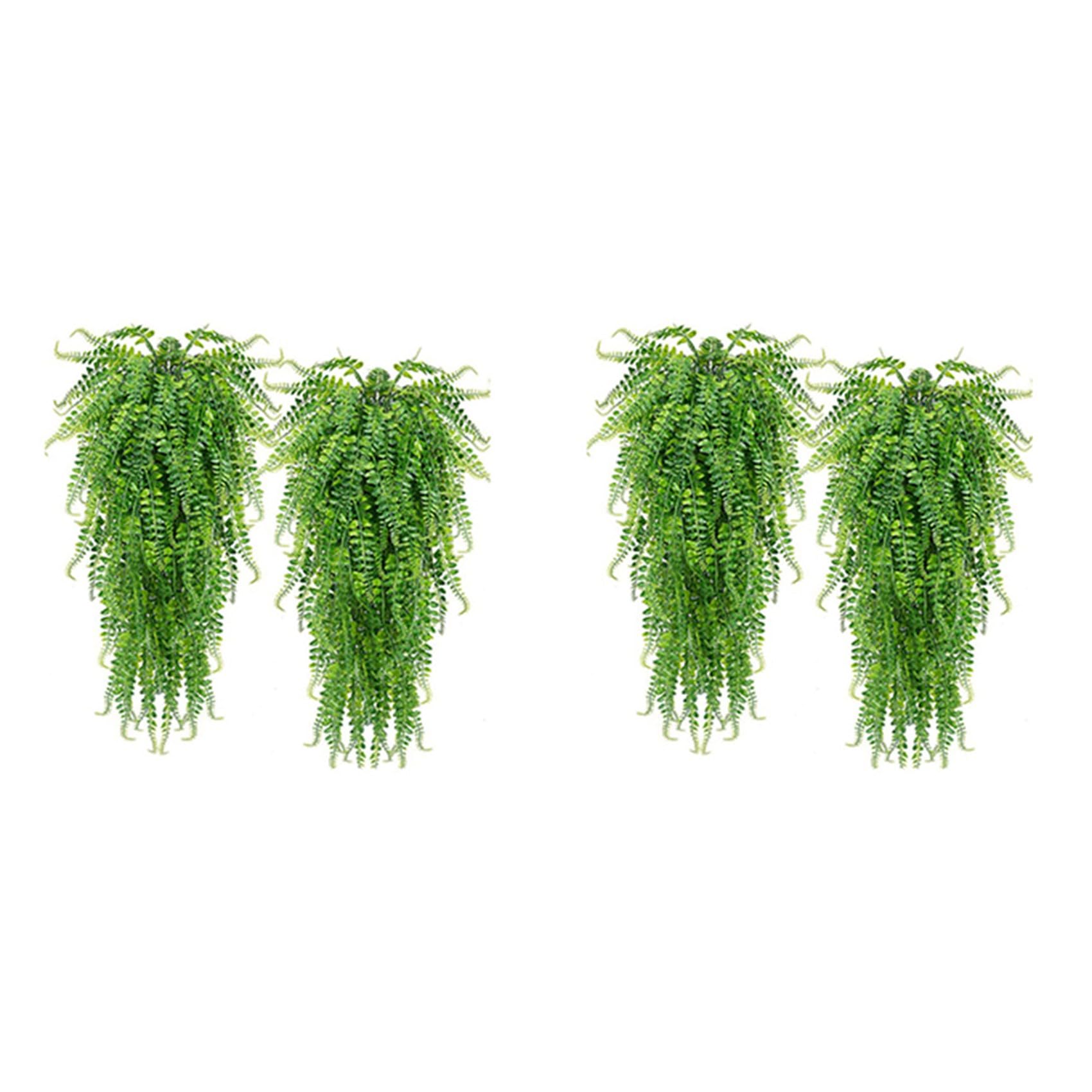 Hndhbfgrt 4 Pcs Artificial Hanging Ferns Plants Vine Fake Ivy Boston Fern Hanging Plant Outdoor UV Plastic Plants