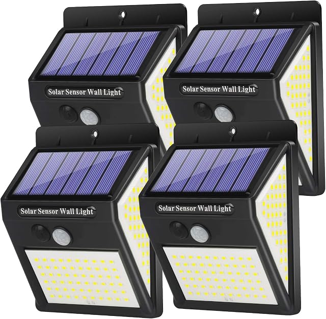 Upgraded Solar Lights Outdoor, 140 LEDs Solar Motion Sensor Light, 3 Lighting Modes 270°Wide Angle IP65 Waterproof Wireless Security Wall Lights for Garden Fence Patio Yard Garage Pathway -4 Pack