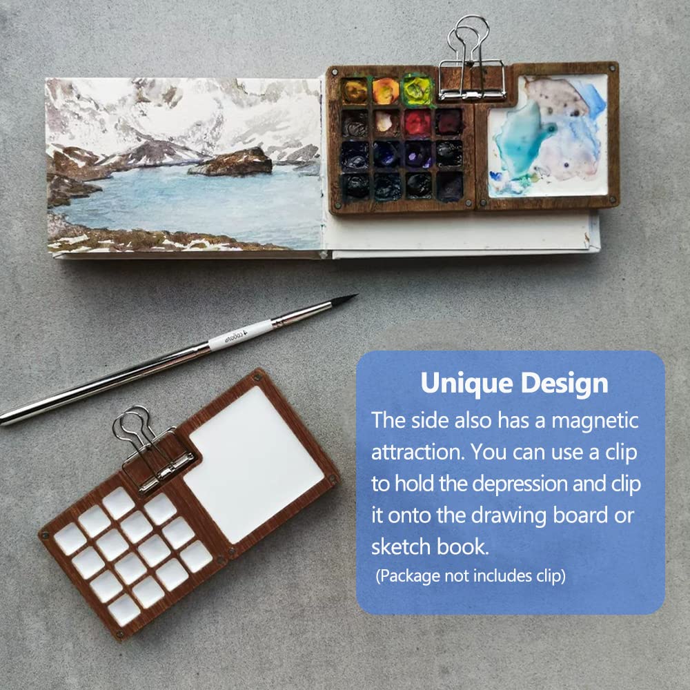 Palette Aquarelle En Bois De Noyer - Palette Pliable Magnétique, 29 Cases, Portable Pour Artistes, Dimensions 10x17 Cm