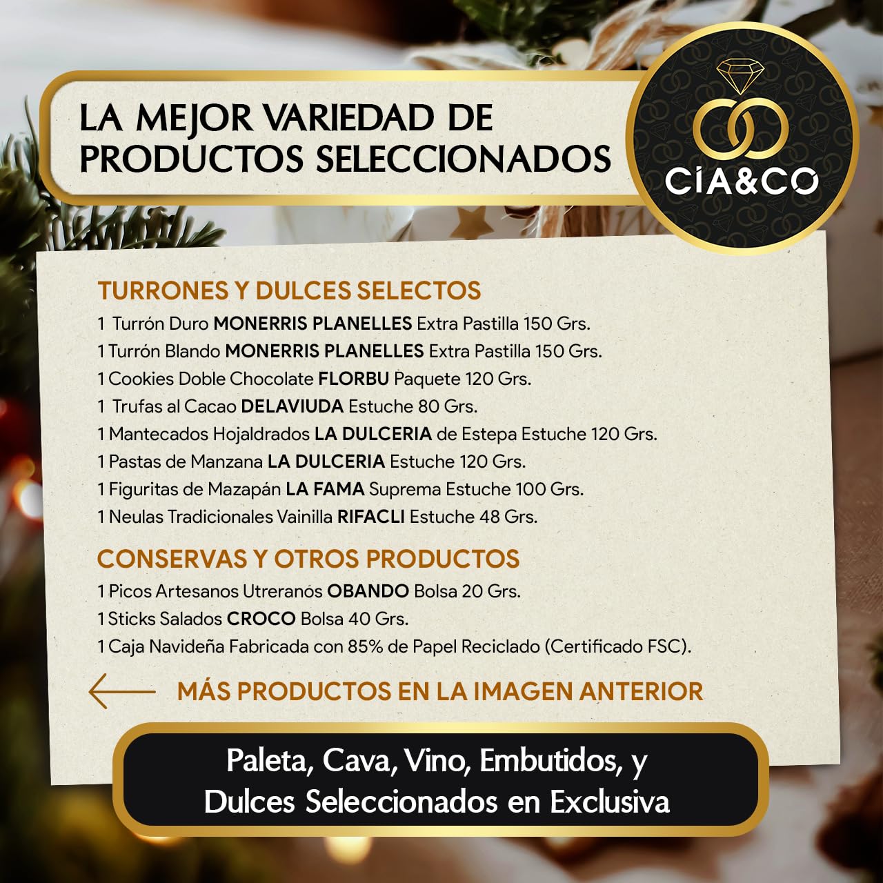 Cesta de Navidad con Ibericos Gourmet 2025 (Lote 207) · Con Espumoso, 3 Vinos, Aperitivos, Turrones, Ibéricos y Dulces · Incluye Tarjeta Personalizable · Regalo Corporativo, Familiar o Personal