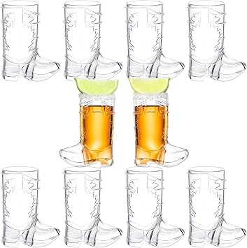 BASHOUT 2 Ounce Cowboy Boot Shot Glasses | 10pcs Pack Double Ounce Plastic Shot Glass | Western Boot Shot Glasses for Parties | Bachelor Bachelorette Cowboy Parties | 4th of July Shot Glasses