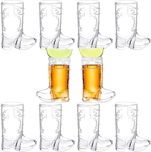 BASHOUT 2 Ounce Cowboy Boot Shot Glasses | 10pcs Pack Double Ounce Plastic Shot Glass | Western Boot Shot Glasses for Parties | Bachelor Bachelorette Cowboy Parties | 4th of July Shot Glasses