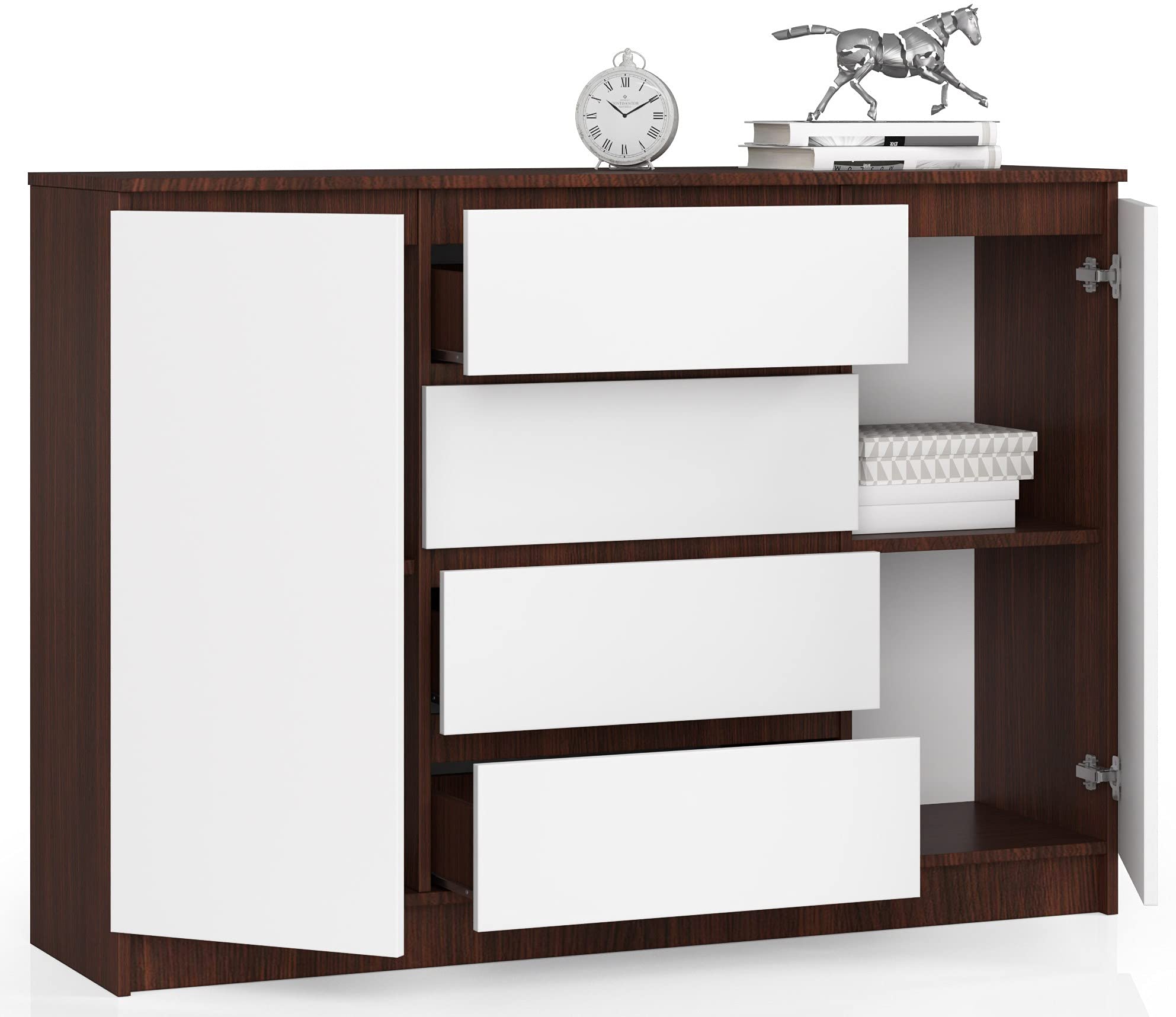 Cassettiera Moderna 140 Cm Con 4 Cassetti E 2 Ante - Per Camera, Soggiorno, Ufficio, Colore Weng&eacute;