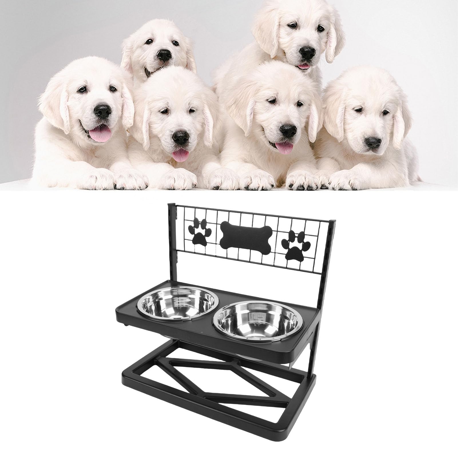 Cocoarm Soporte Elevado para Cuencos para Perros, Alimentador para Mascotas Elevado de Ajustable con 2 Cuencos de Acero Inoxidable, Estación de Alimentación de Doble Cuenco de Metal para Perros de