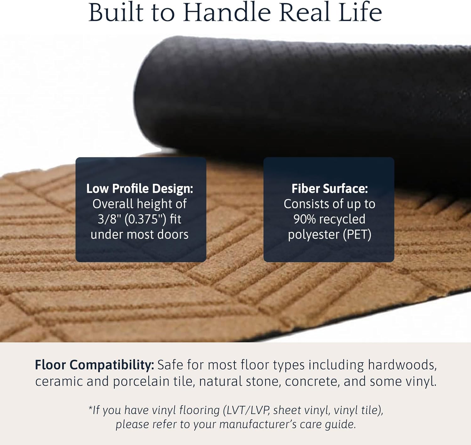 Matterly WaterHog Luxe in Vein Front Door Mat Indoor Outdoor Entrance, All-Weather Doormat with Rubber Backing, Dirt & Moisture Trapper, Low Profile & Easy Clean, Made in USA, 21.5"x35" Wheat