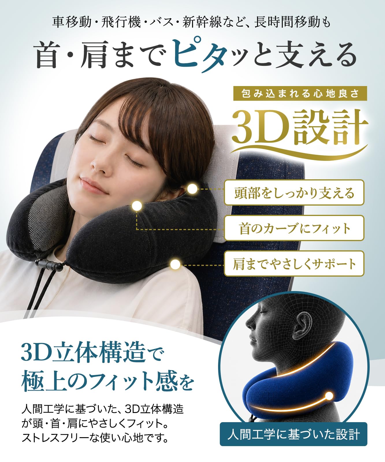 Amazon｜ネックピロー 首枕 飛行機 旅行 低反発 トラベルピロー 車