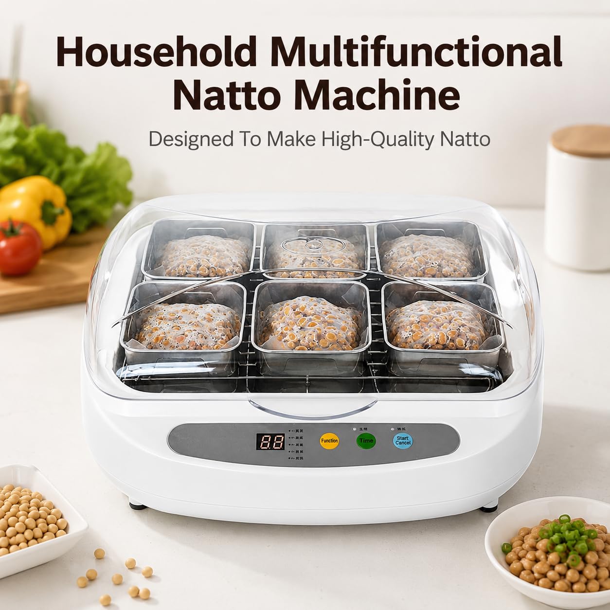 Fermentador eléctrico automático de natto de 3,5 L, de acero inoxidable con control inteligente para producción de natto, yogur y tempeh