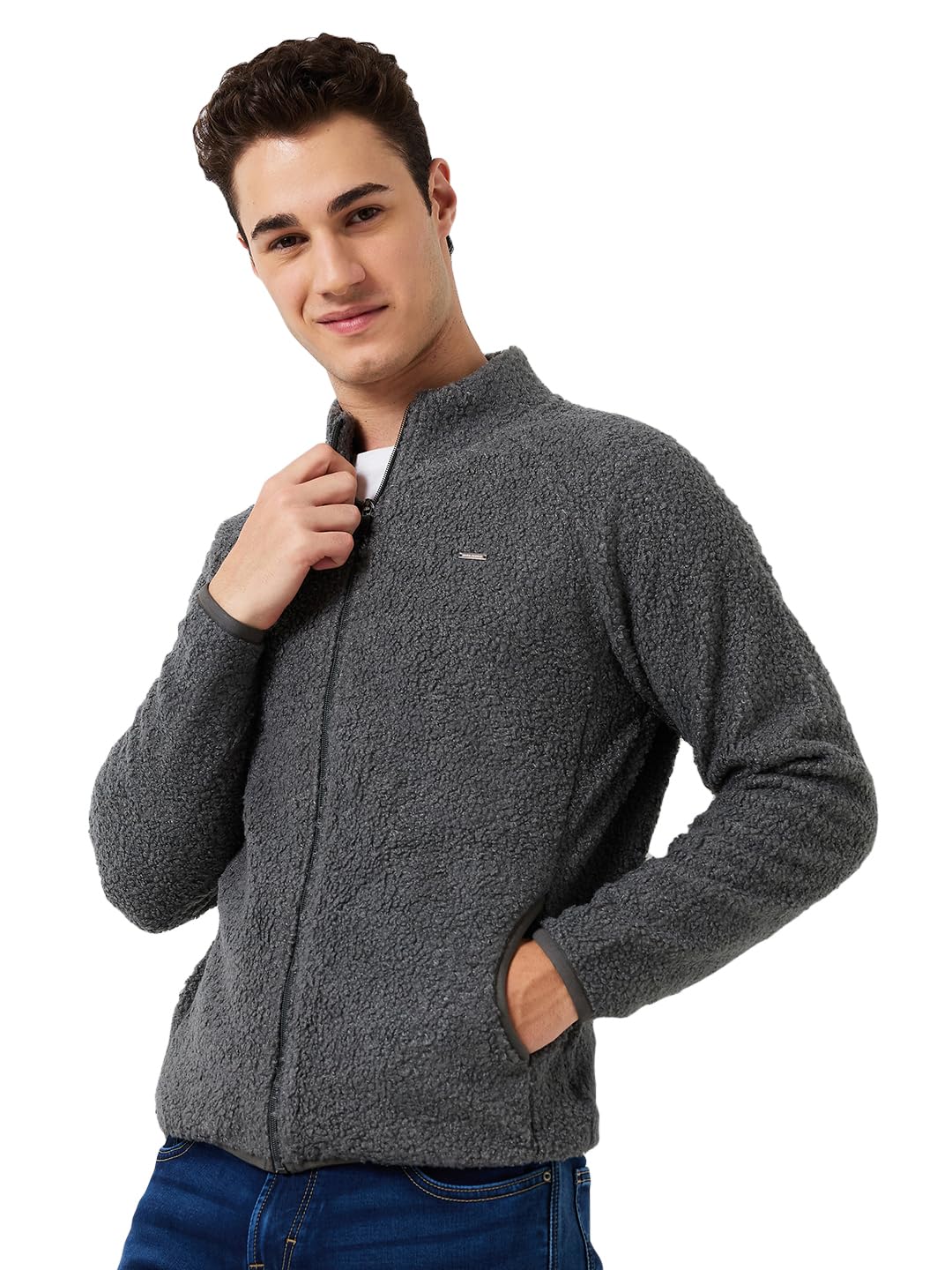 park avenue Men Slim Fit Solid Pattern Poly Spandex Blend Band Collar Full Sleeve Casual Sweatshirt Grey-picture-27