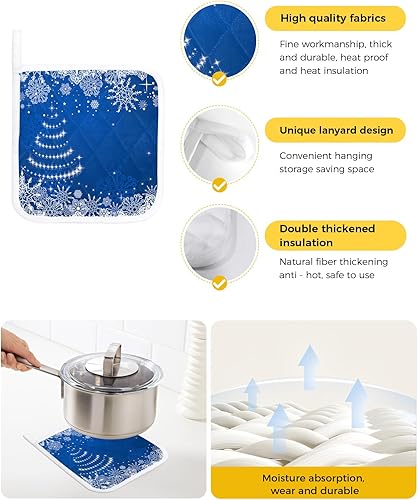 Miniatura 2 de 4 Packs Christmas Blue Snowflake Pot Holders Sets for Kitchen,Oven Pan Plate Bowl Pads Heat Proof Mat with Hanging Loop,Terry Cloth Potholders Soft