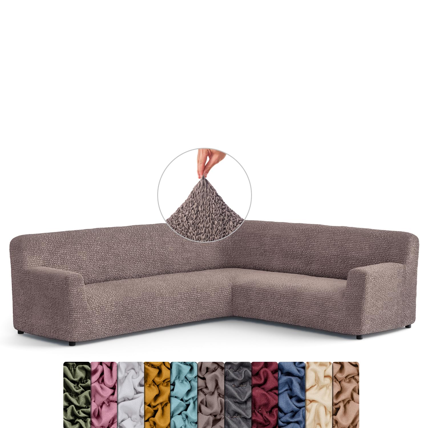 Menotti Corner Sofa Cover - Corner Couch Cover - Pet Protector - Soft Polyester Fabric Slipcovers - 1-piece Form Fit Stretch Sectional Sofa Slipcover Furniture Protector - Microfibre - Choco (Corner)