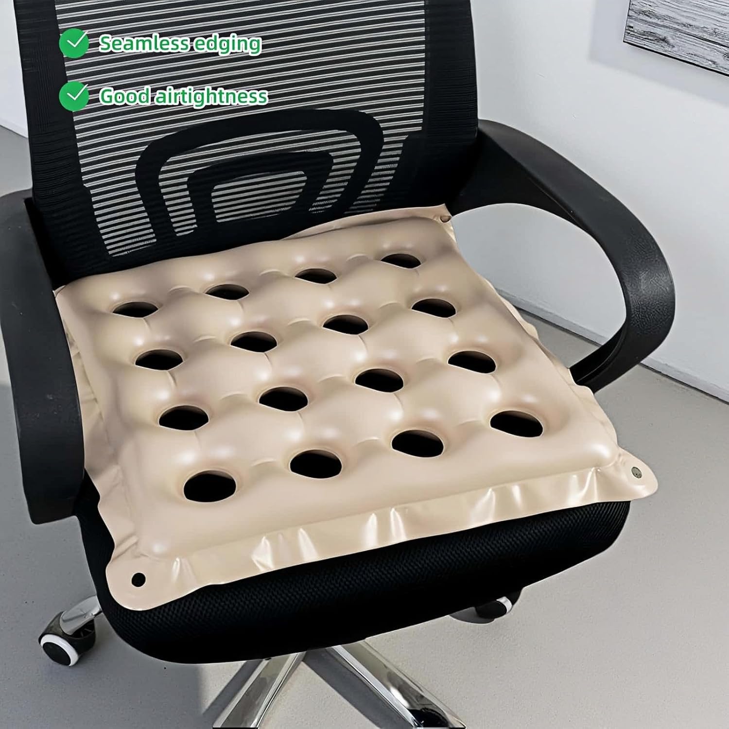 Medical Grade Wheelchair Cushion for Pressure Sores - Breathable Air Pad,Beige PVC Air Seat Pad,Pressure Relief Donut Design, Ventilated Holes,Donut Hole Design w/Hand Pump (17x17in) (Beige) - Image 8