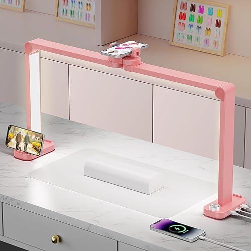 Miniatura 9 de iVict Lámpara de Escritorio para Uñas, Luz Técnica para Uñas de 34" con Soporte para Teléfono, Brillo Ajustable 0-100%, Temperatura de Color LED