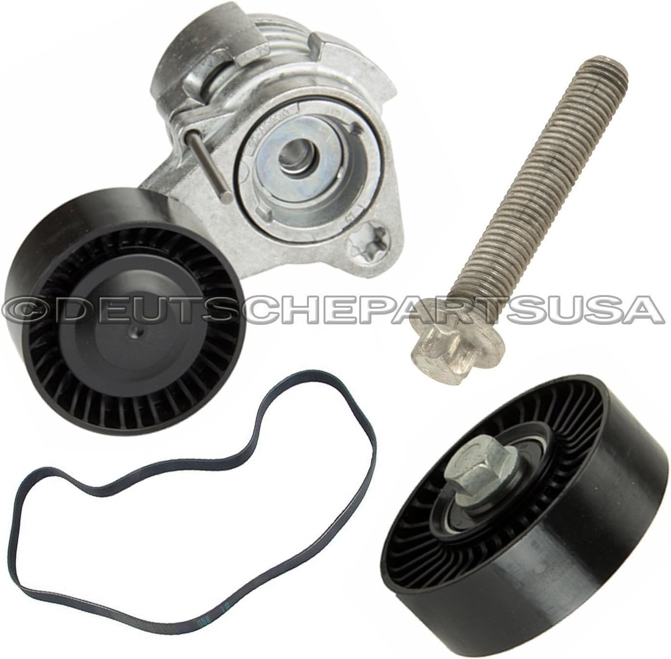 Drive Belt + Tensioner + Install Bolt + Idler Pulley SET 4 for BMW E60