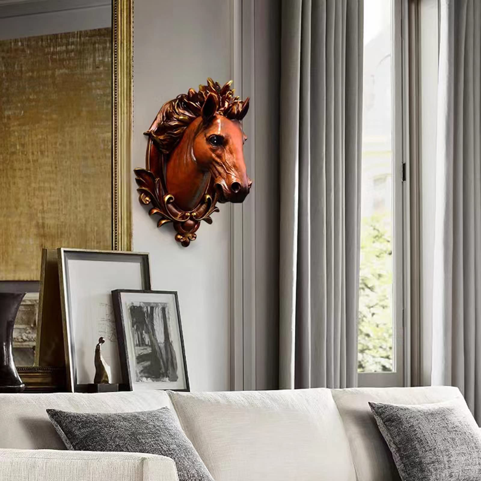 Amazon.co.jp: 立体的な馬の頭の壁掛け装飾、レトロな素朴な馬の頭の壁