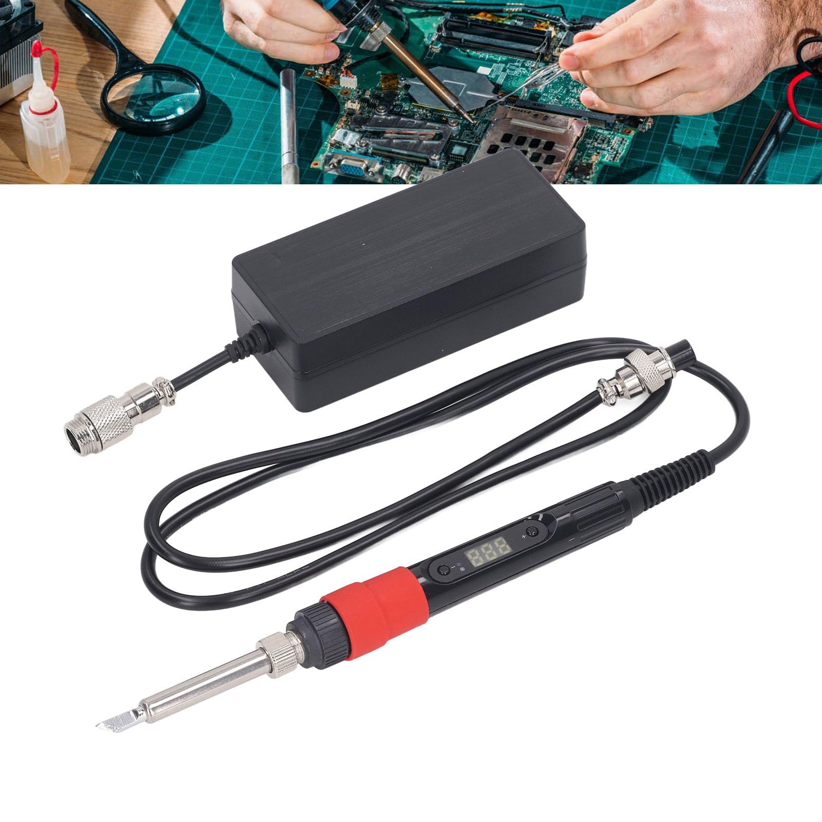 Zestaw lutownicy elektrycznej z wyświetlaczem cyfrowym i przenośnym zasilaczem dzielonym — 50 W, 100–240 V, wtyczka amerykańska, regulacja temperatury od 200 do 500 stopni
