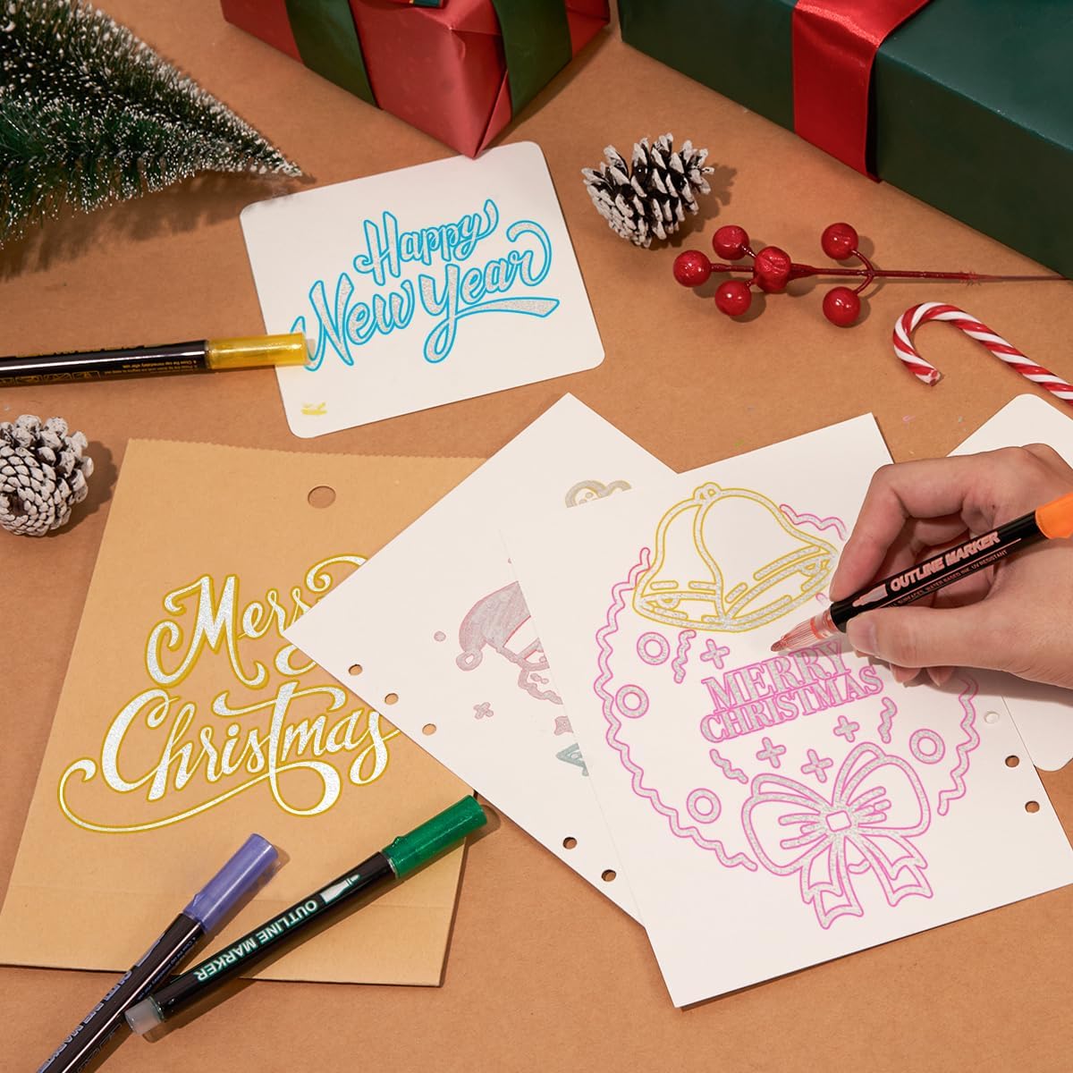 Outline Markers Pens 36 Colors, Shimmer Double Line Outline Markers Glitter Markers Set for Christmas Greeting Card Making,Drawing and Art Supply