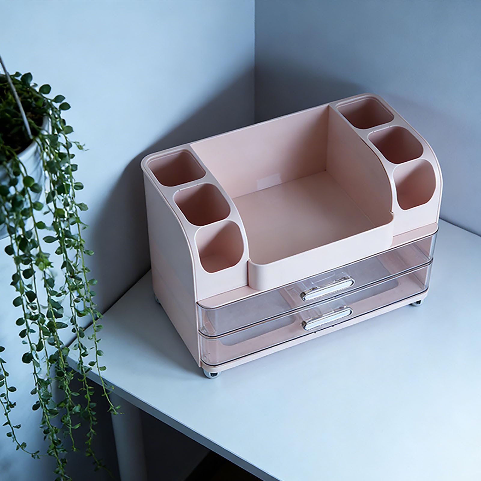 Eujgoov Organizer per Trucchi, Contenitore per Trucchi Impermeabile di Grande capacità con Cassetti e Scomparti, Ideale per la Cura della Pelle e il Rossetto Sulla Toeletta del Bagno (Roseo)