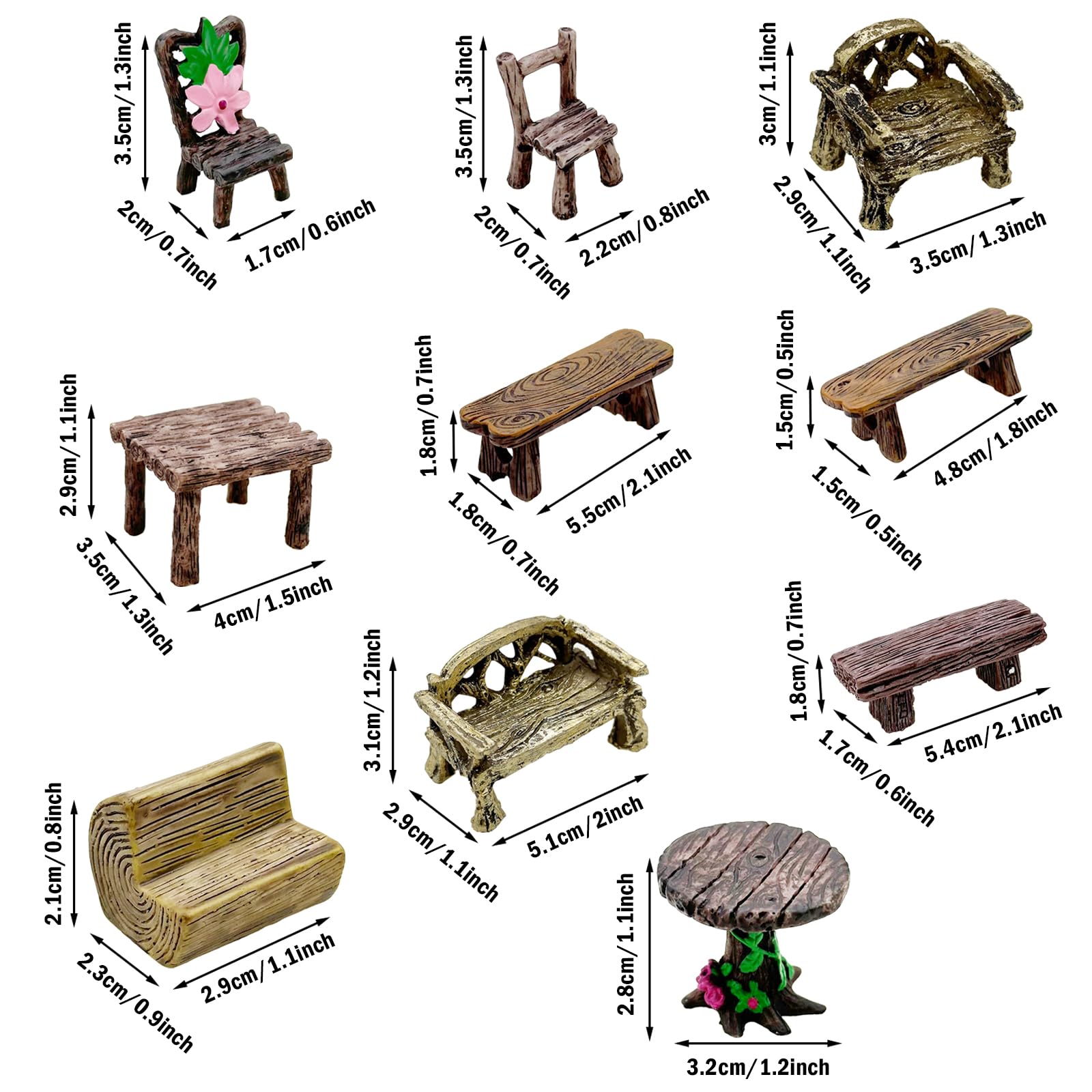 Cayway 17 Pz Giardino in Miniatura Decorazioni, Set di Tavoli e Sedie da Giardino in Miniatura, Accessori per Giardino Fatato, Accessori Giardino Miniatura Set per Giardino Delle Fate in Miniatura