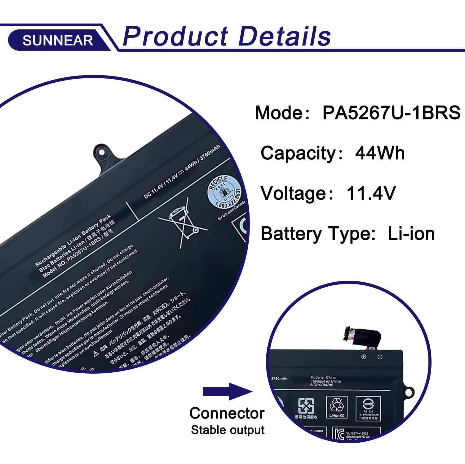 Amazon.com: SUNNEAR PA5267U-1BRS 44Wh Laptop Battery Compatible