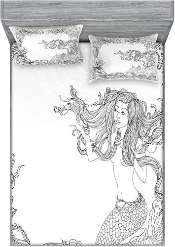 Miniatura 118 de Ambesonne - Juego de sábanas bajeras y fundas de almohada, diseño clásico botánico, plantas de jardín vintage, juego de 3 piezas con estampado