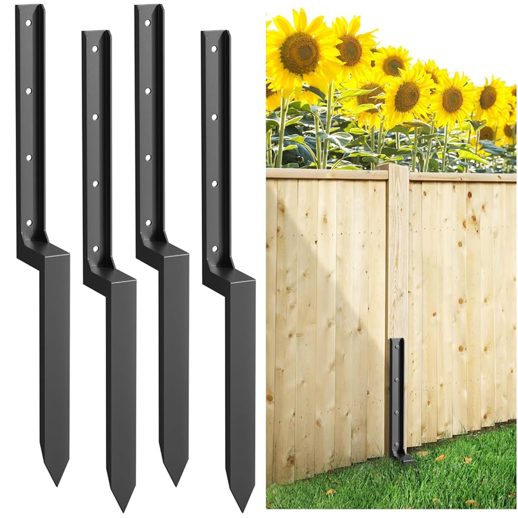 GOUZIBHD Fence Post Repair Kit Heavy Duty Fence Post Repair Stakes Anchor Ground Spike for Repairing Tilted or Broken Wooden Posts,for Mailbox Deck Fence Railing(Size:4PCS)
