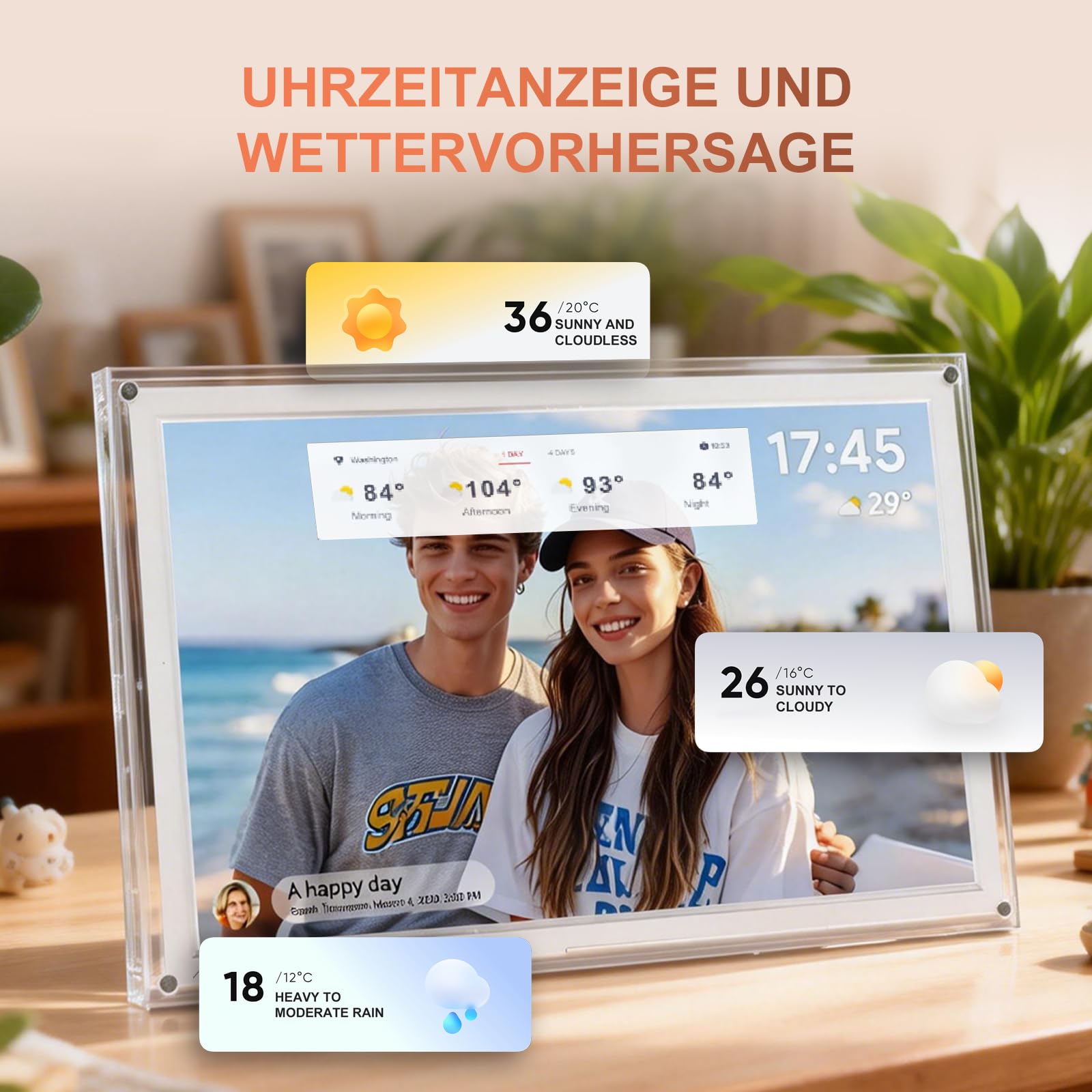 Digitaler Bilderrahmen, 15,6 Zoll schlankes Acryl Frameo Digitaler Fotorahmen mit WLAN, 32 GB, 1920 x 1080 IPS HD-Touchscreen, automatische Drehung, Fotos und Videos von überall teilen