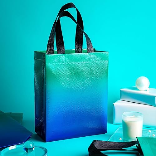 Miniatura 4 de WRAPAHOLIC Paquete de 12 bolsas de regalo reutilizables de menta degradada con asas, tamaño mediano de 8 x 4 x 10 pulgadas, perfectas para bolsas de