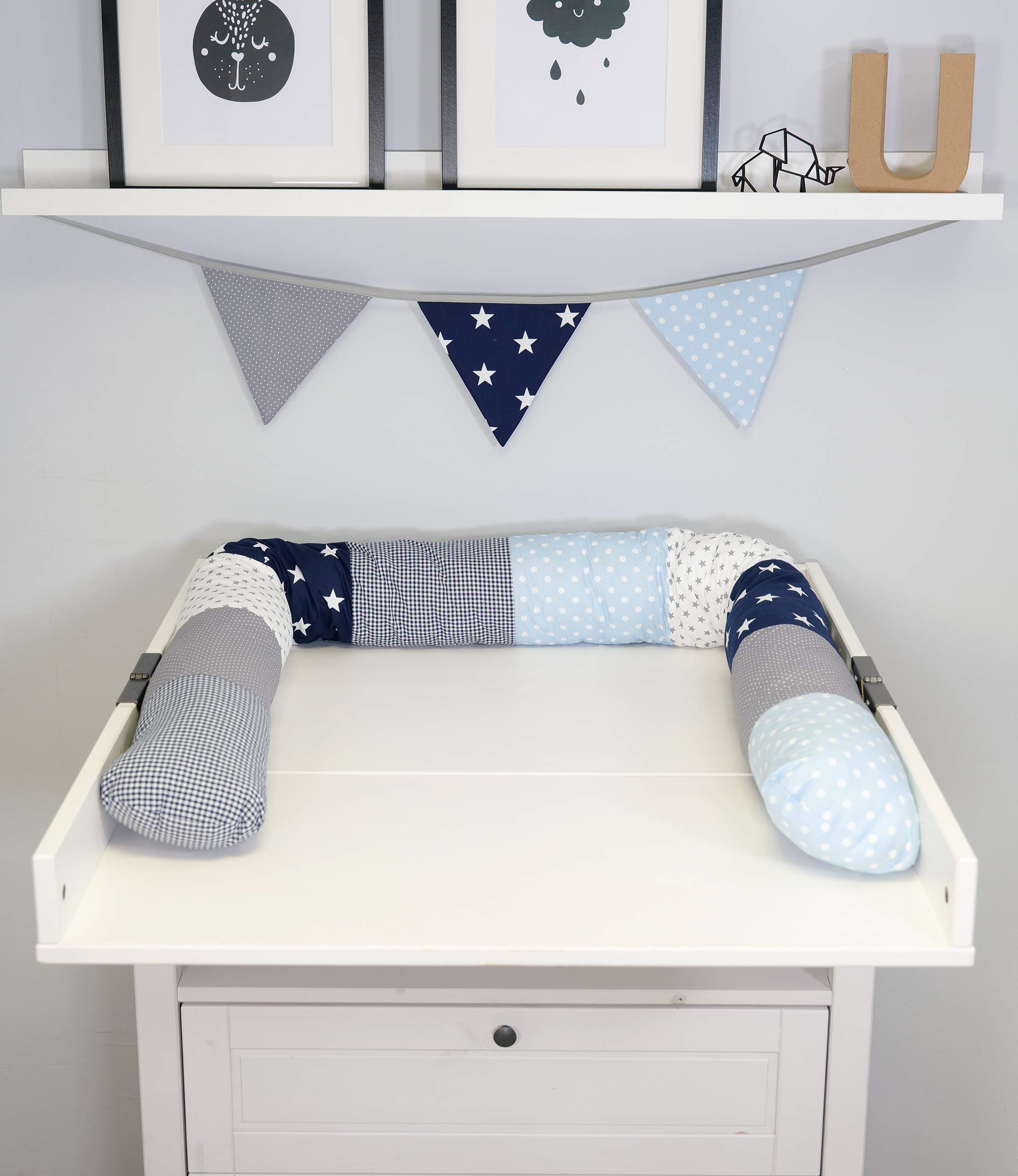 ULLENBOOM ® Tour de lit serpent, bleu marine bleu ciel gris (200 x 13 cm)