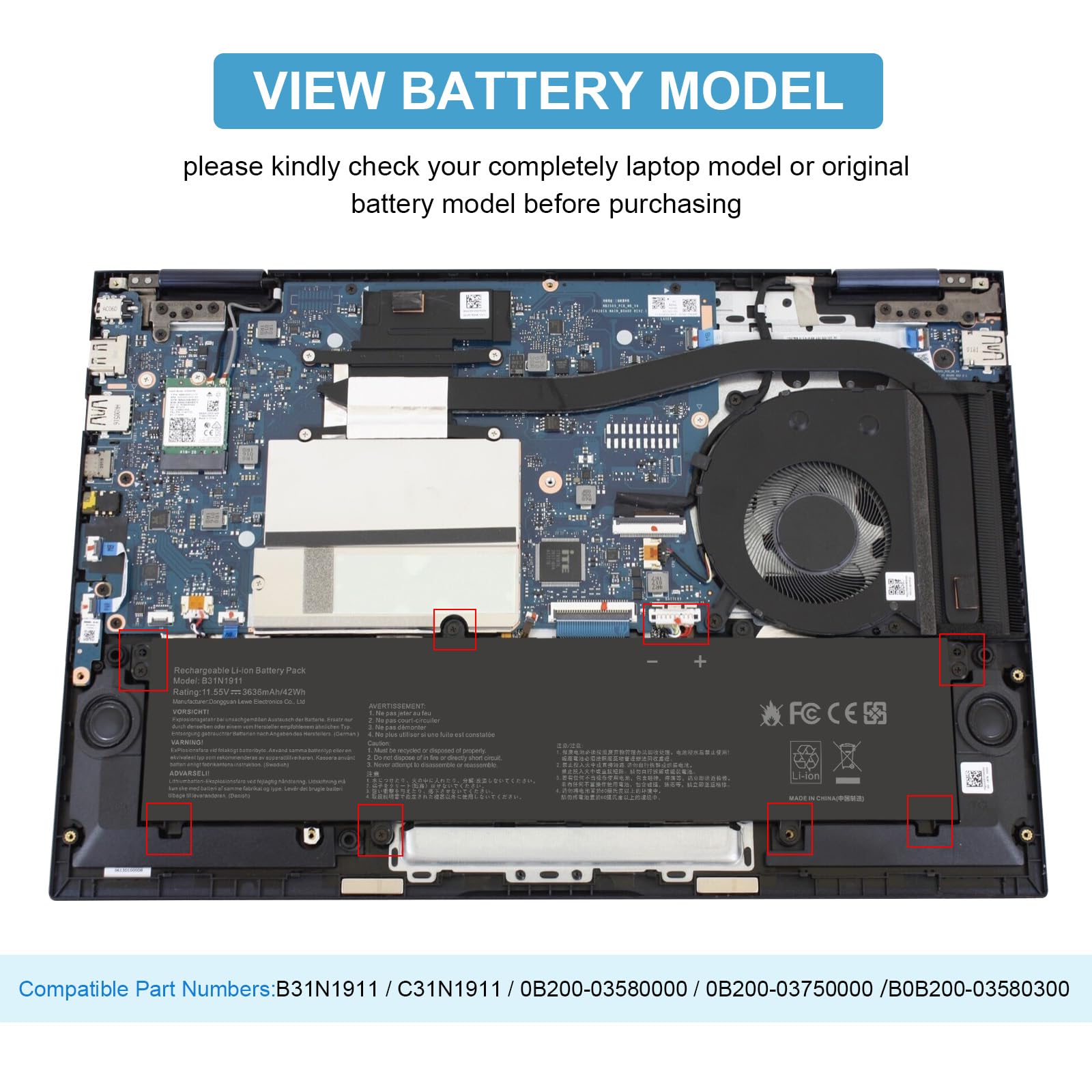 ASUNCELL 11.55V/42Wh B31N1911 Batterie d'ordinateur Portable pour ASUS VivoBook Flip 14 TM420IA, ASUS VivoBook 14 M413, ASUS VivoBook 14 F413, ASUS Notebook X X413FF Series B31N1911 C31N1911