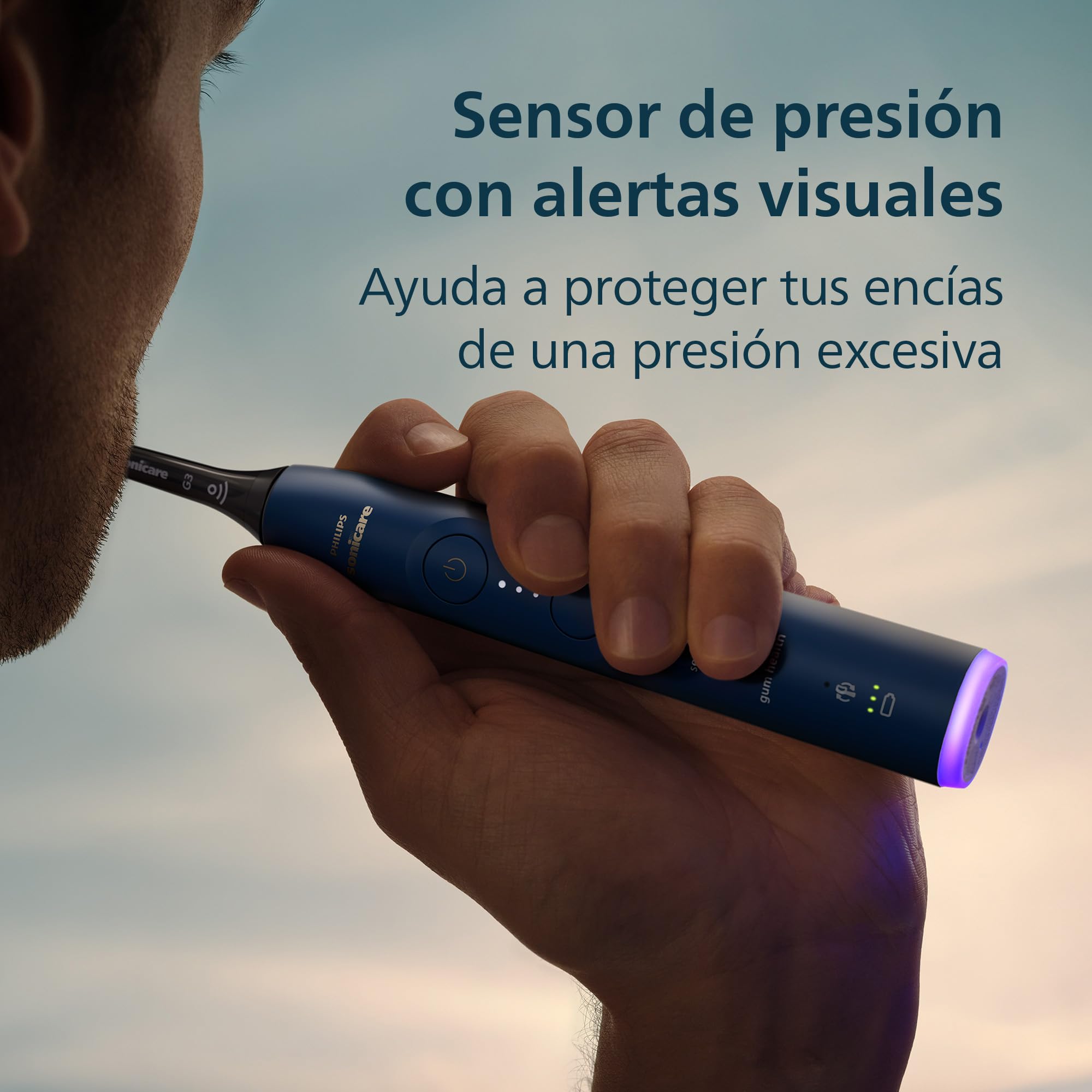 Philips Sonicare 7100 cepillo dental eléctrico, sónico, 4 modos de cepillado, 3 niveles de intensidad, alerta de presión, EasyStart, SmarTimer, azul marino, HX7423/01 [Nueva Tecnología]
