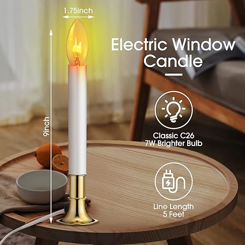 Miniatura 4 de Coume 10 Pcs Christmas Electric Sensor Window Candles Lights with Brass Plated Base and Suction Cups Sensor Turns Candle Off at Light on in Dark