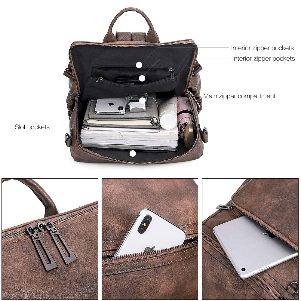 CLUCI Zaino Donna Zainetto Pelle Donna Zaino Grande In Pelle Donna Con Tracolla Caffè