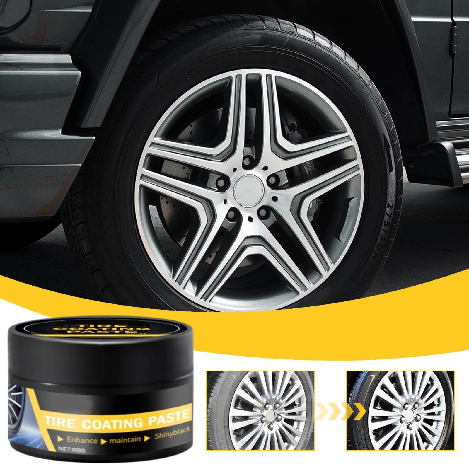 de roue pour pneus de voiture – 100 g de dissolvant et revêtement brillant | Amélioration de l'aspect des pneus durable pour le nettoyage, la rénovation, la rénovation et la cire des roues de