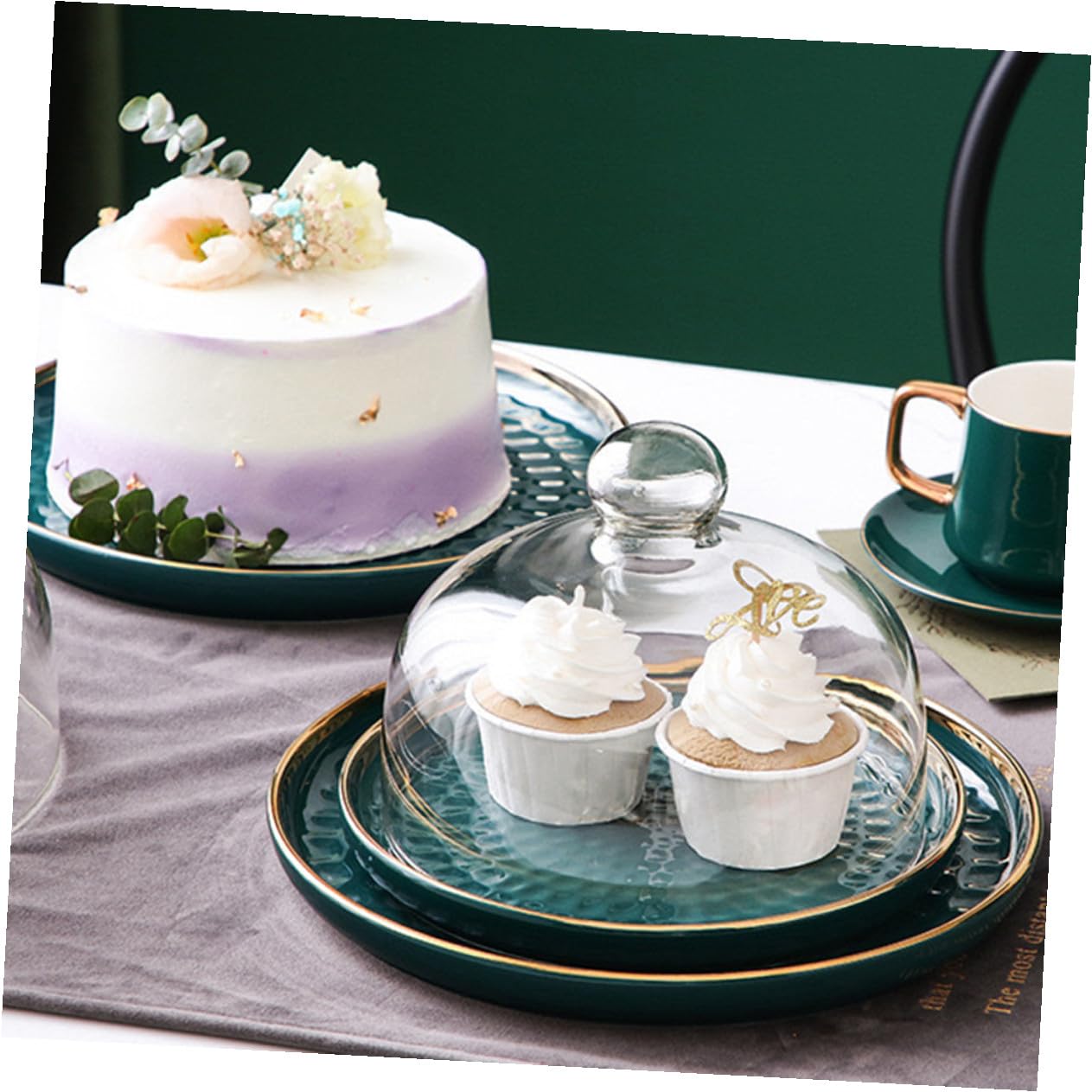 Plato de Exhibición para Pasteles Elegante de Vidrio y Cerámica Verde