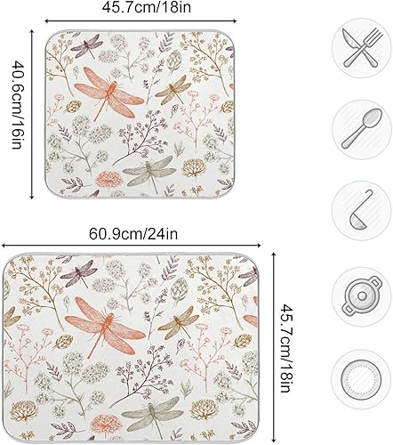 Vista 240 de Tapete de secado de platos de mariposas botánicas para encimera de cocina, almohadilla de secado de microfibra absorbente, grande, 18 x 24 pulgadas