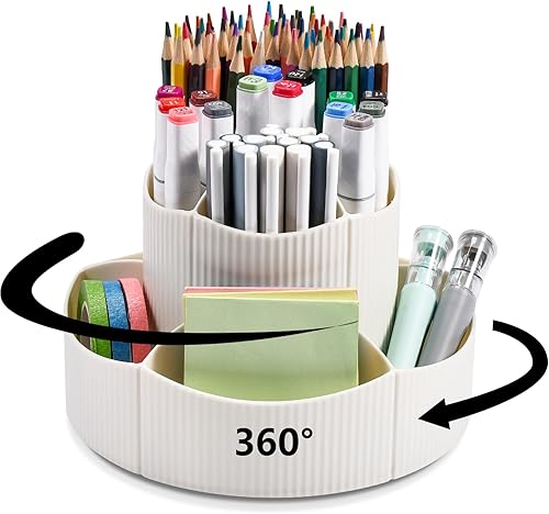 Organizador de escritorio giratorio de 360 grados con 11 ranuras, soporte para lápiz para escritorio, organizadores de escritorio y accesorios de