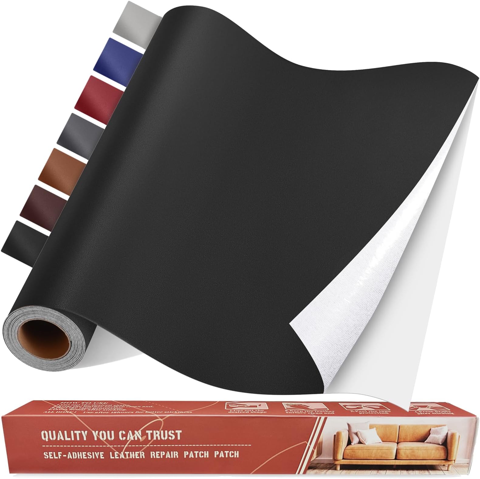 Self Adhesive Leather Repair Patch Kit, 31.4 in x 16 in Large Vinyl Leather Repair Tape for Furniture, Car Seat, Couch, Sofa, Chair Smooth Black