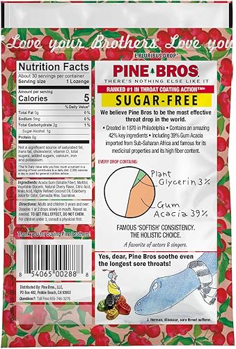 Pine Bros. Gotas, 30 unidades, 24 bolsas de cereza silvestre sin azúcar