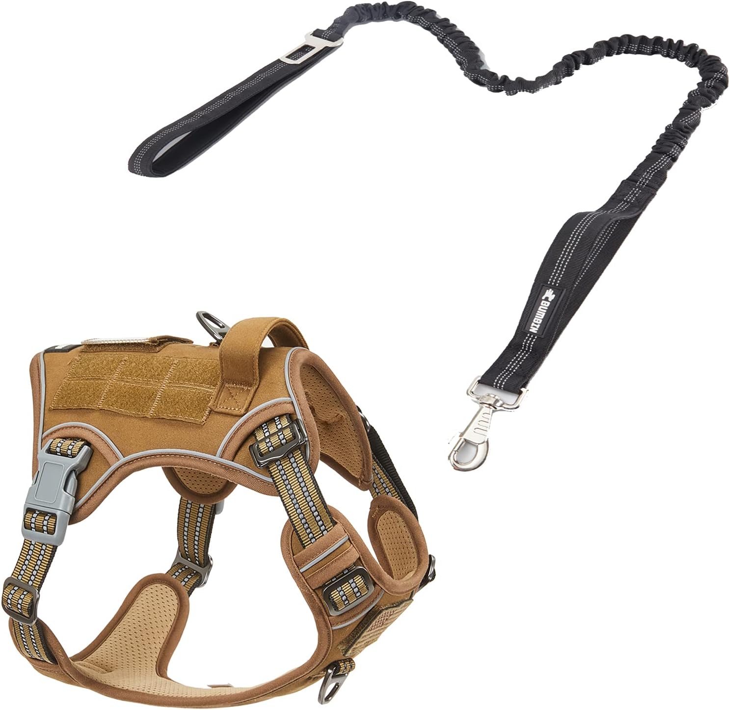 BUMBIN Dog Harness for Large Dogs No Pull, Tactical Dog Harness, with Handle, Adjustable Dog Vest Harness, 6Ft Bungee Dog Leash Large Dogs, No Pull Shock Absorbing Dog Leash with Car Seat Belt