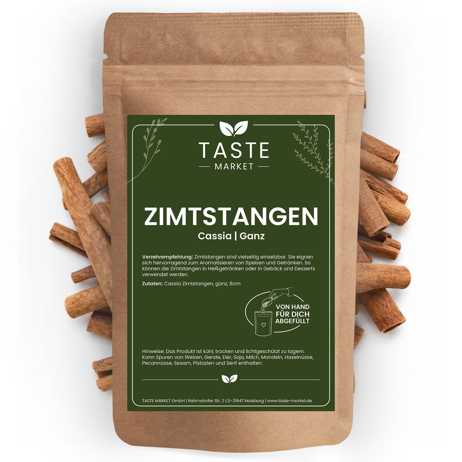 Zimtstangen Cassia Grössenauswahl 8cm 100% naturrein ganze Zimt Stagen Taste Market