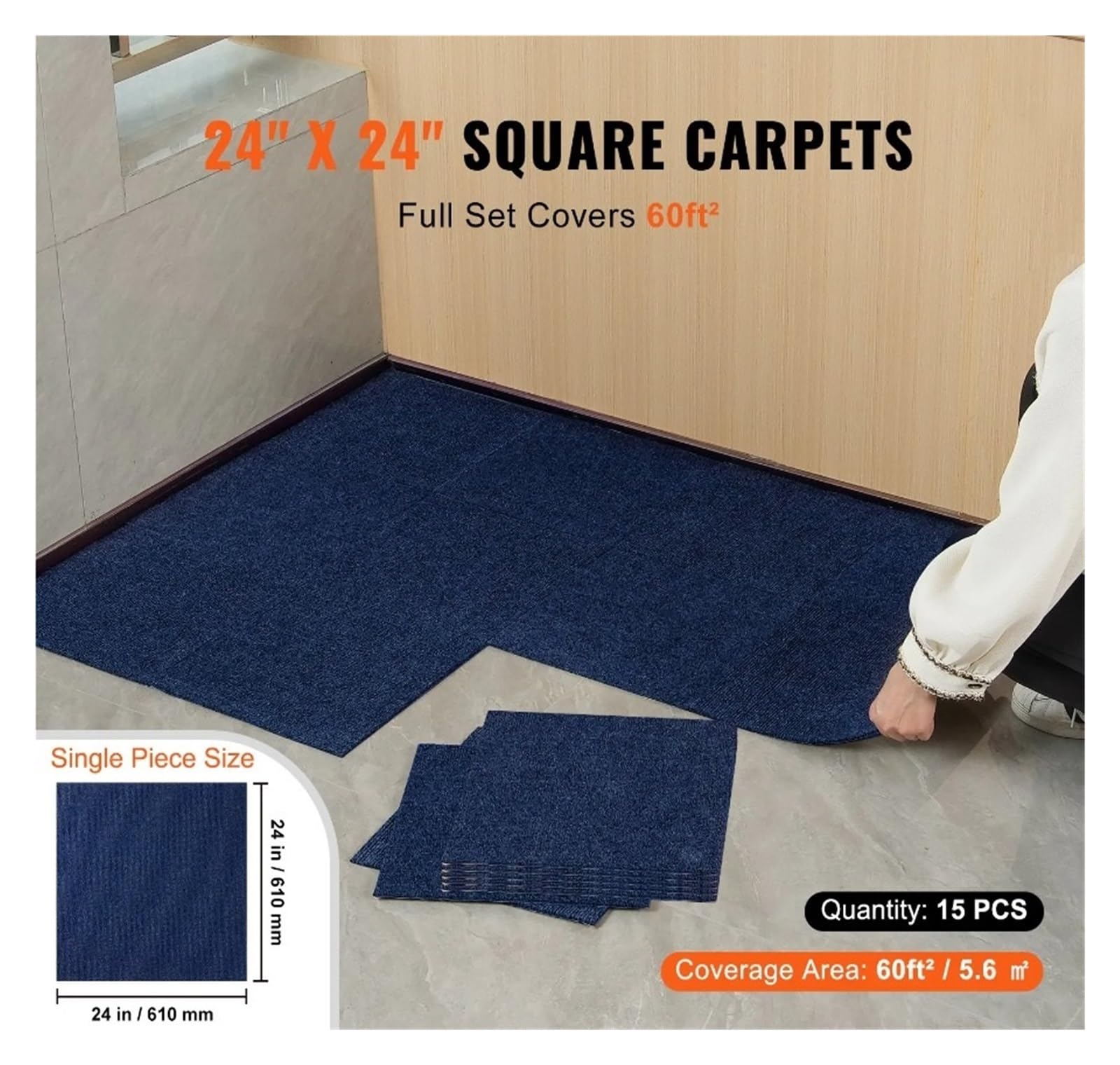 Dalle de Moquette Dalles de moquette autocollantes 24' x, carrées, souples et rembourrées, faciles à installer