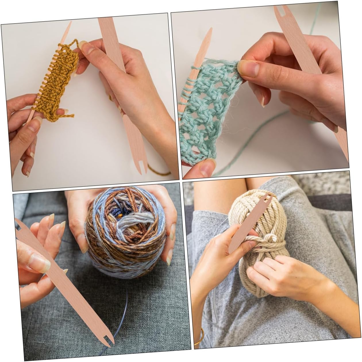 KONTONTY 3sets Natural Wooden Weaving Shuttles Knitting Tools for DIY Crafts for Scarves Blankets Sweaters for Beginners Experienced 2pcs*3