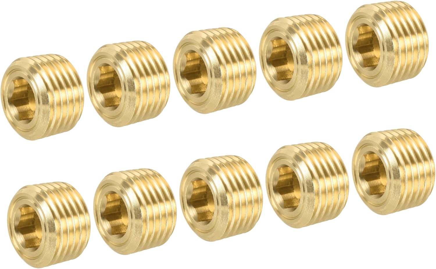 MECCANIXITY Brass Pipe Plug 1/8 NPT Male Thread Hex Internal Head Socket Fitting for Water Air Fuel Pipeline Pack of 10